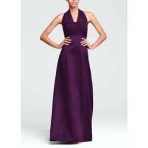 David's Bridal Satin Halter A Line Princess Cut Plum Dress Size 18